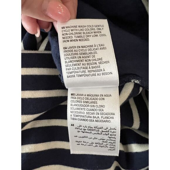 Navy Blue/White Striped Knee Length Dress with Pockets - Nautical Cotton Large - Picture 11 of 11